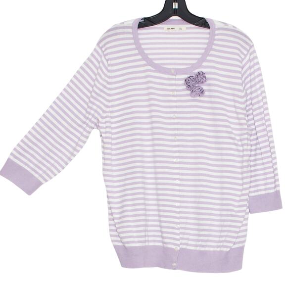 Old Navy Cardigan 3/4 Sleeve Cottage Easter Spring Button Purple White XXL Flaw - Picture 6 of 7